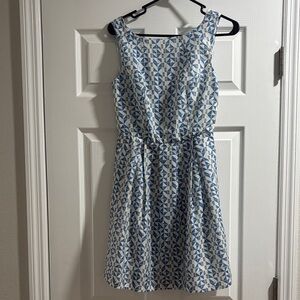 Pink Martini Blue and White Geometric Sleeveless Fit-and-Flare Dress